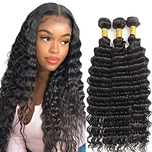 WuvuSnm Human Hair Bundles Wet & Wavy Deep Curly 20-24 Inch Black #1BDP