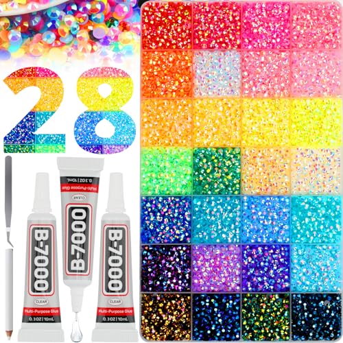 20,000pcs 4mm Rhinestones Kit with 28 Colors & Glue for Crafting