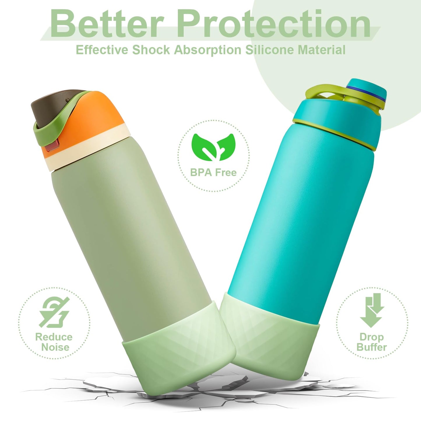 Alwenid 2PCS Silicone Water Bottle Boot for Owala 40 Oz, Anti-Slip Protective Sleeve Bottom Bumper Protector for FreeSip, Twist, and Flip Stainless Steel Water Bottles (Light Green)