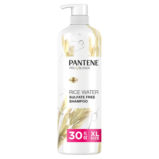 Pantene Sulfate Free Shampoo with Rice Water, Protects Natural Hair Growth, Volumizing, for Women, Nutrient Infused with Vitamin B5, Safe for Color Treated Hair, Pro-V Blends, 30.0 oz