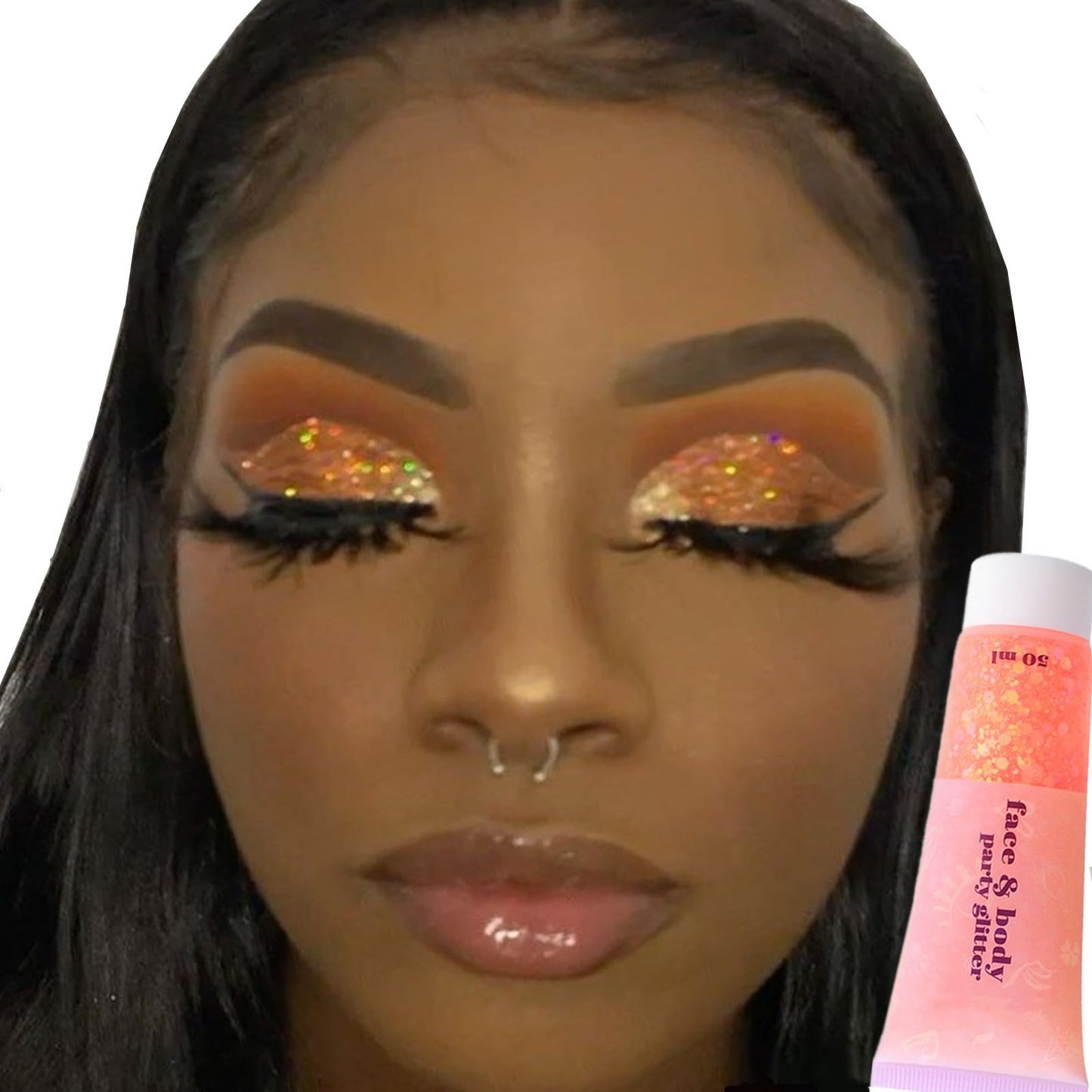 Go Ho Orange Face Body Glitter,Singer Concerts Orange Face Paint Glitter Makeup,Holographic Chunky Sequins Glitters for Eye Lip Hair Nails,Festival Glitter Rave Accessories,52g