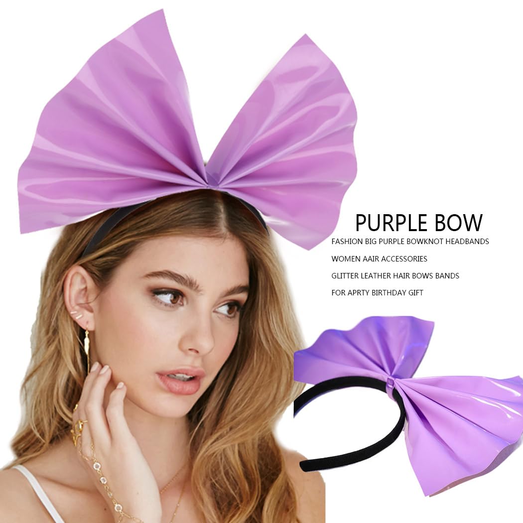 Fdesigner Big Bow Headband Purple Hair Bow Headbands Bowknot Hairband Fashion Women Bows Headpiece Festival Leather Hair Hoop for Holiday Cosplay Costume Gift (Purple)