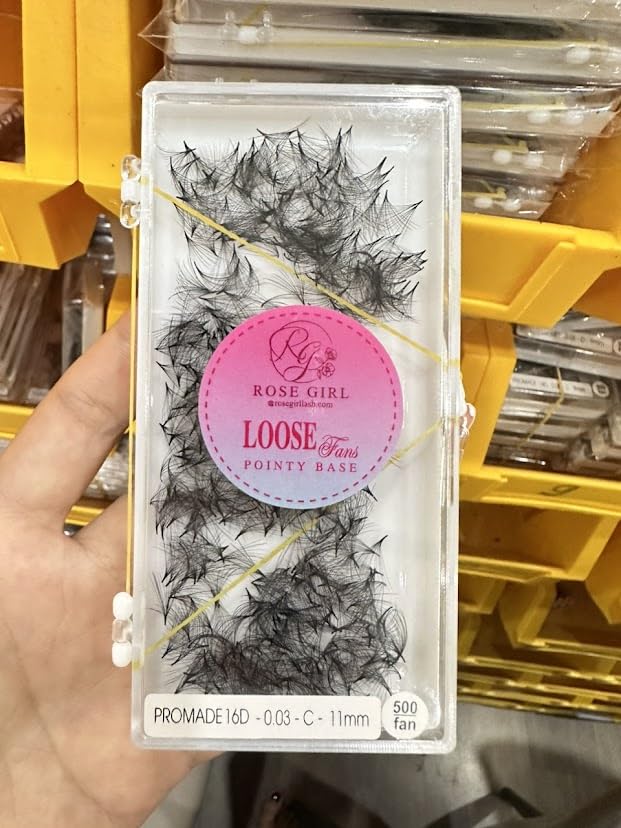 ROSE GIRL Loose Promade Fans - Natural Look Handmade Volume Eyelashes From 3D To 16D - C CC D DD Curl - False Lashes Extensions - Thickness 0.03~0.1 mm - 8~20 mm Length (16D-0.05-D(9mm))