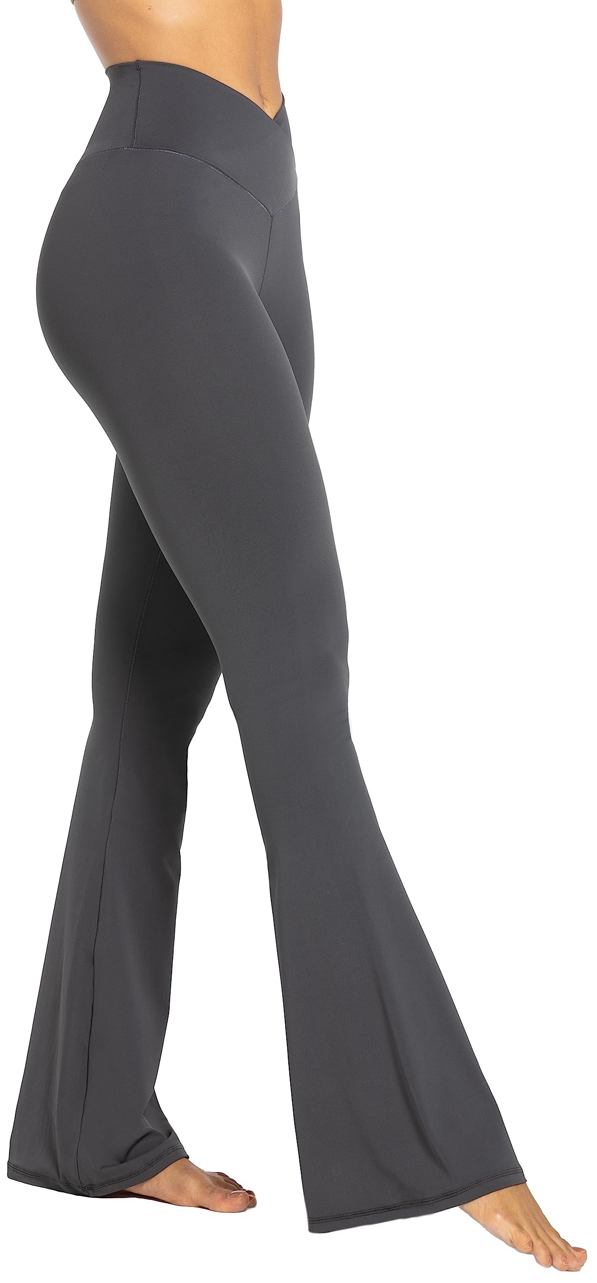 Sunzel Flare Leggings, Crossover Yoga Pants with Tummy Control, High-Waisted and Wide Leg, 28" Inseam, Dark Grey X-Small