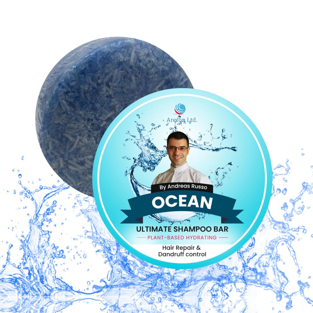 Ocean Scented Handmade Shampoo Bar & Conditioner – Natural Plant-Based, Hydrating, SLS-Free, Nourishing for Dry Hair, Prevents Split Ends – 60g Solid Shampoo Bar