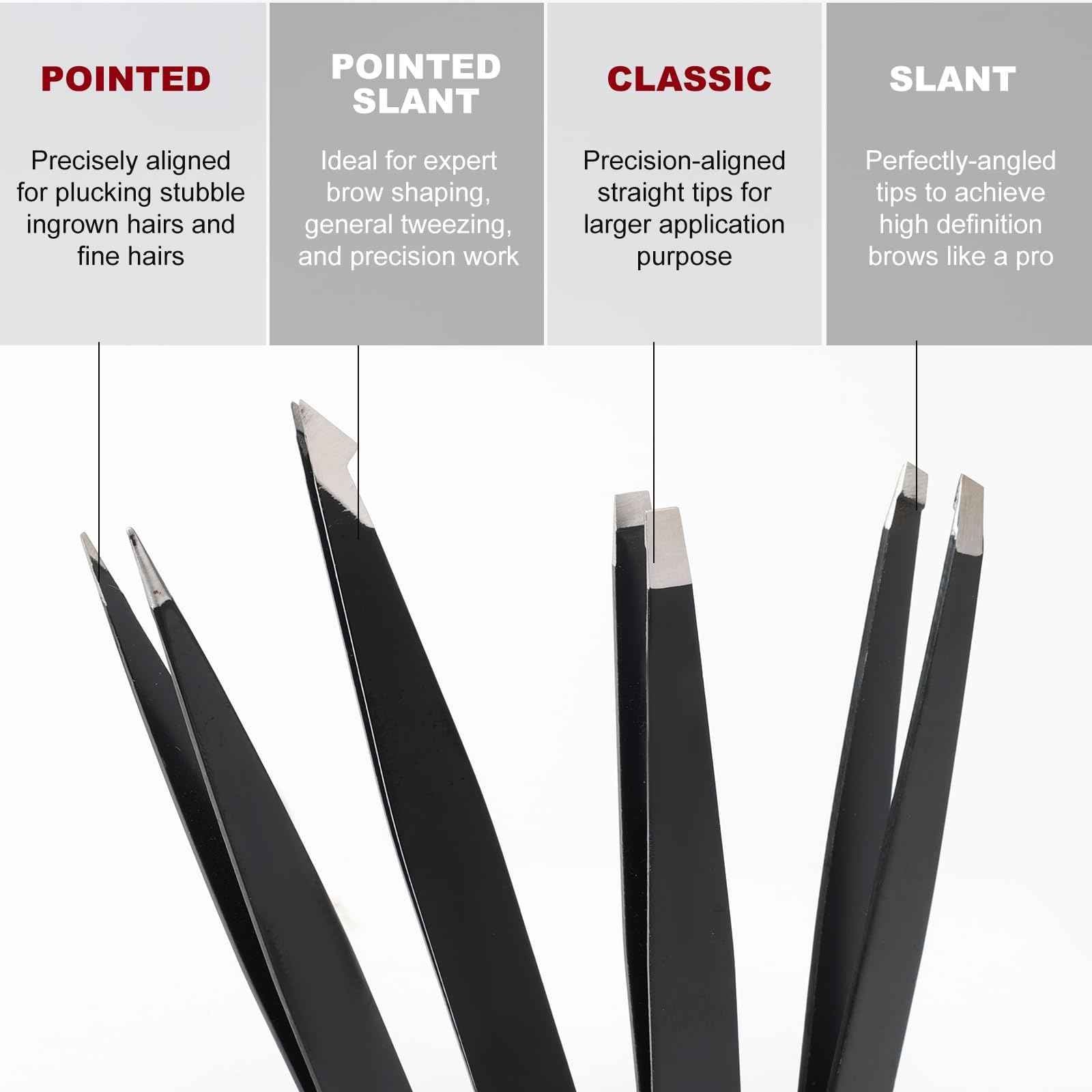 5-Pack Stainless Steel Tweezers Set for Women with Curved Scissors, Great Precision for Facial Hair Removal and Splinter Removal, Stocking Stuffer for Women