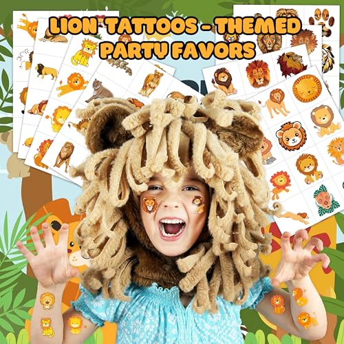 96 Lion Temporary Tattoos - Safari Party Supplies for Kids
