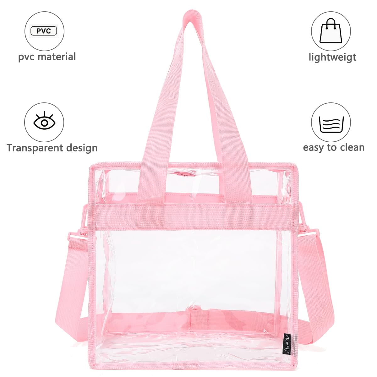 FlowFly Lunch Bag Tote Bag Lunch Organizer Lunch Holder Insulated Lunch Cooler Bag for Women/Men, Clear#Pink