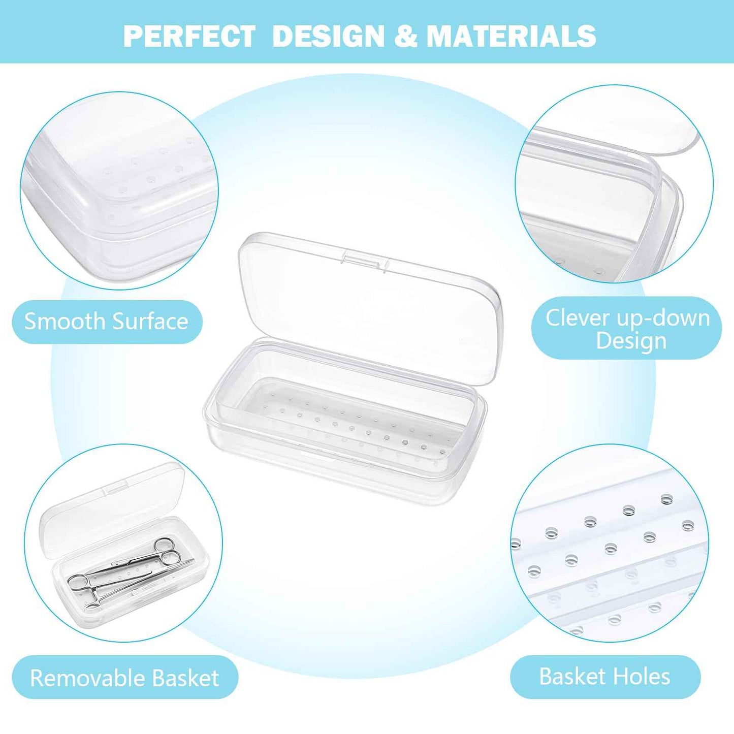 Soiiw Nail Tool Sterilizer Box Plastic,Fully Transparent Sterilization Tray Storage Organizer for Tweezer, Eyelash Extensions, Nail Implement for Esthetician (Large)