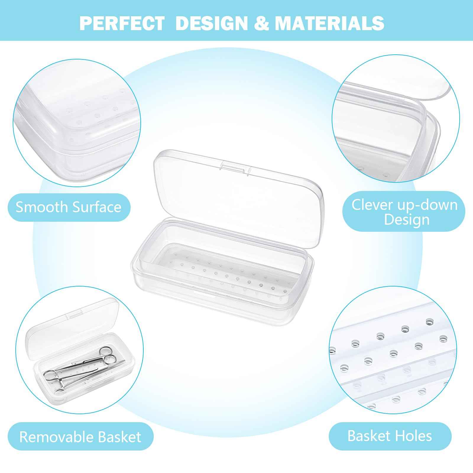 Soiiw Nail Tool Sterilizer Box Plastic,Fully Transparent Sterilization Tray Storage Organizer for Tweezer, Eyelash Extensions, Nail Implement for Esthetician (Large)