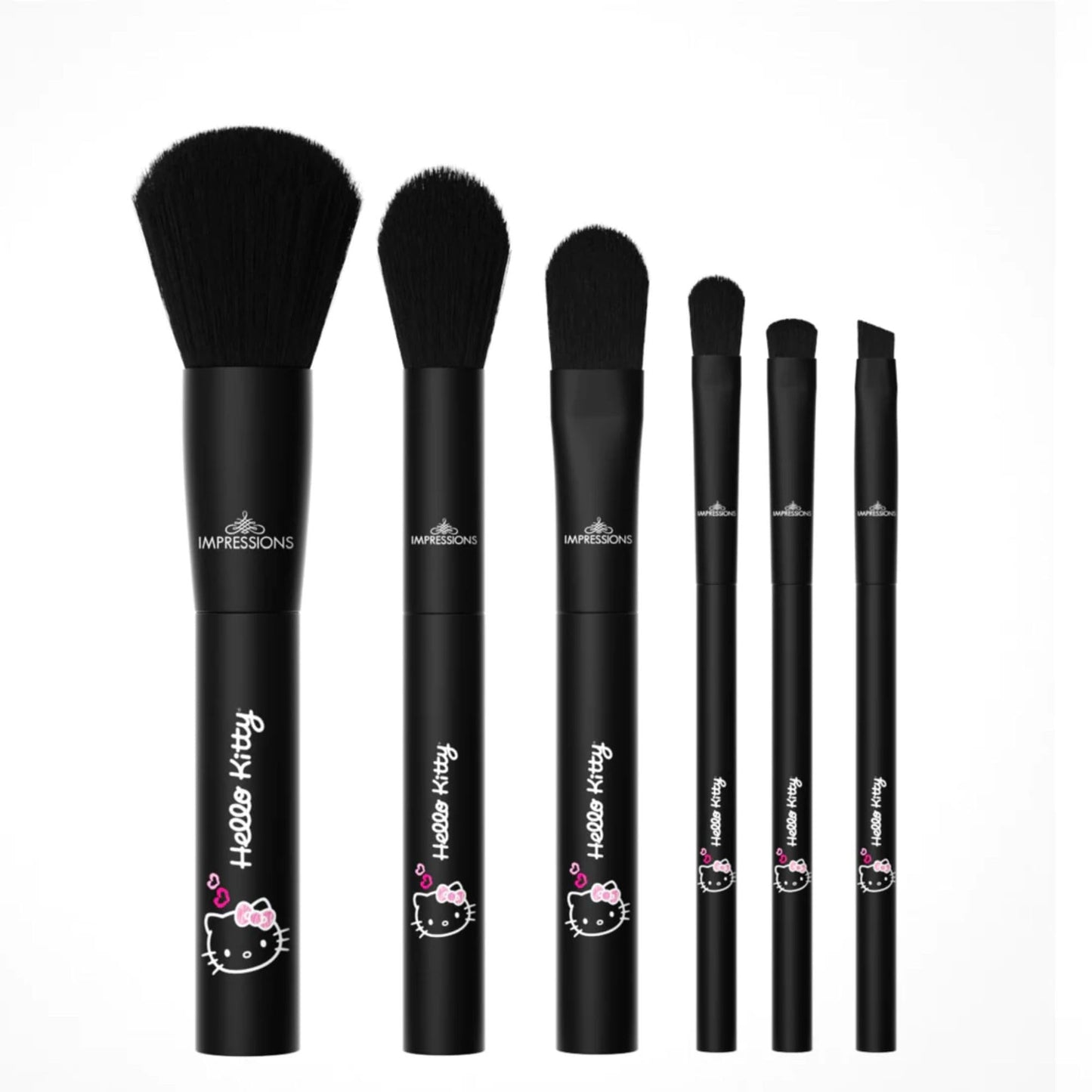 Impressions Vanity 6 PCs Hello Kitty Just Slay Makeup Brush Set, Super Cute Soft Brushes for Foundation, Face Powder, Make up Blending, Eye Shadow, and Liner Application (Black)