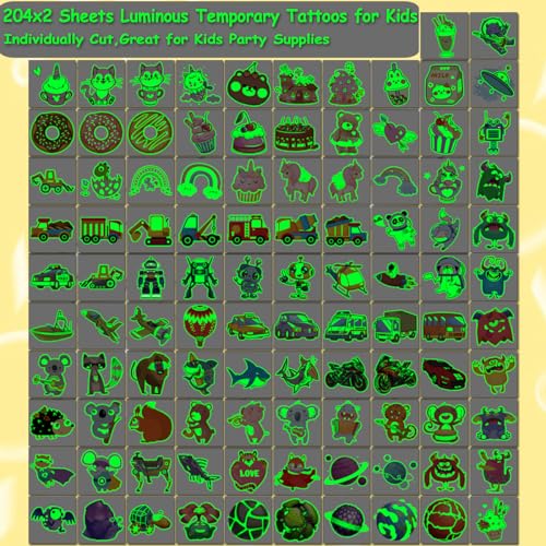CHARLENT 408 Glow in Dark Temporary Tattoos for Kids
