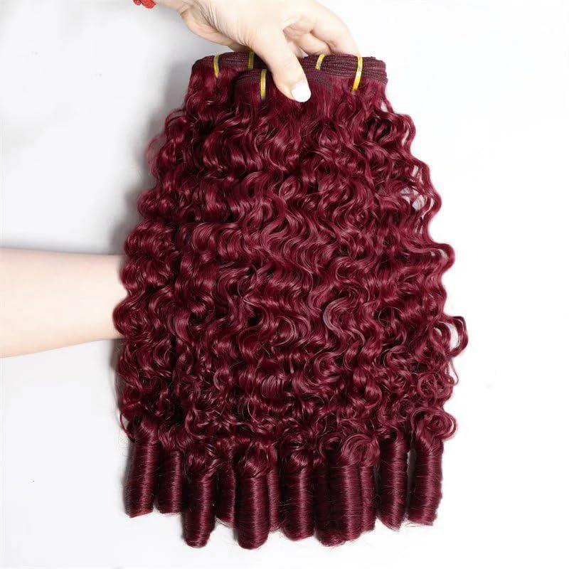 #99J Burgundy Curly Human Hair Bundles - 12-16 Inch, 3 Pack