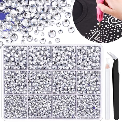 6800Pcs Clear Hotfix Rhinestones Mixed 2-5mm Iron On