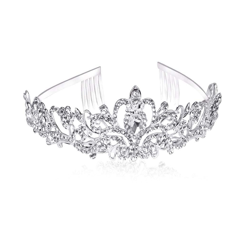 Didder Silver Crystal Tiara Crown Headband Princess Elegant Crown with combs for Women Girls Bridal Wedding Prom Birthday Party