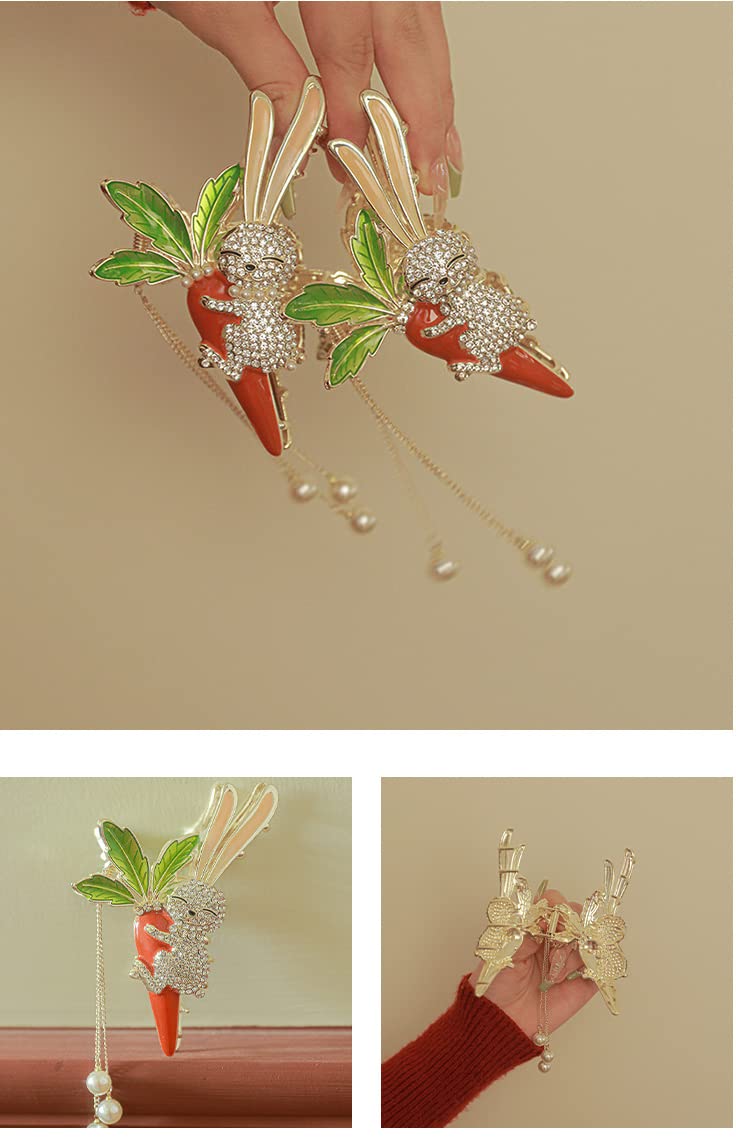 Rabbit Metal Hair Claw Clips,4 inch Metal Rhinestone Hair Claw Clips Carrot Fashion Hair Clasps Accessories for Women Lady