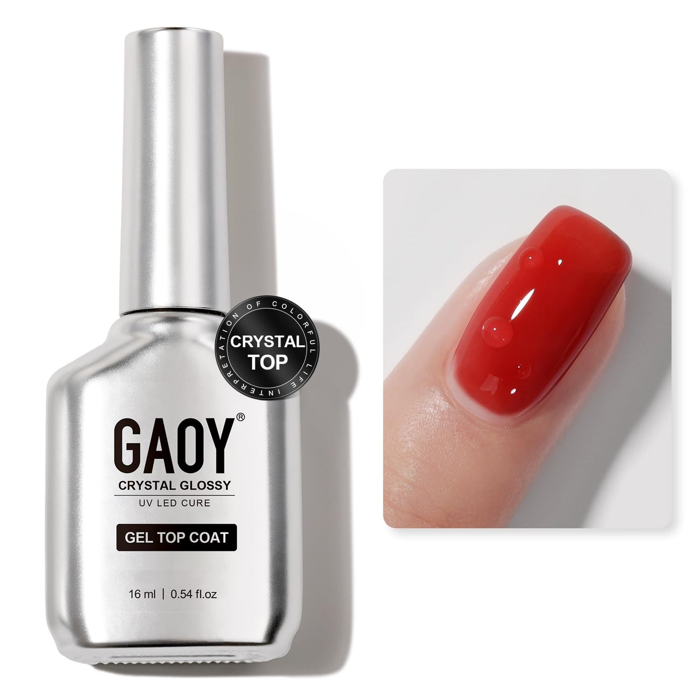 GAOY Crystal Glossy Gel Top Coat, 16ml No Wipe Clear Finish for Gel Nail Polish, High Gloss Varnish for Long Lasting UV Gel Nail Art