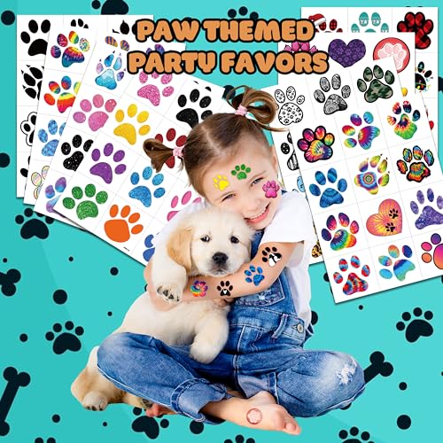 96 Pcs Cat Dog Paw Print Temporary Tattoos for Kids