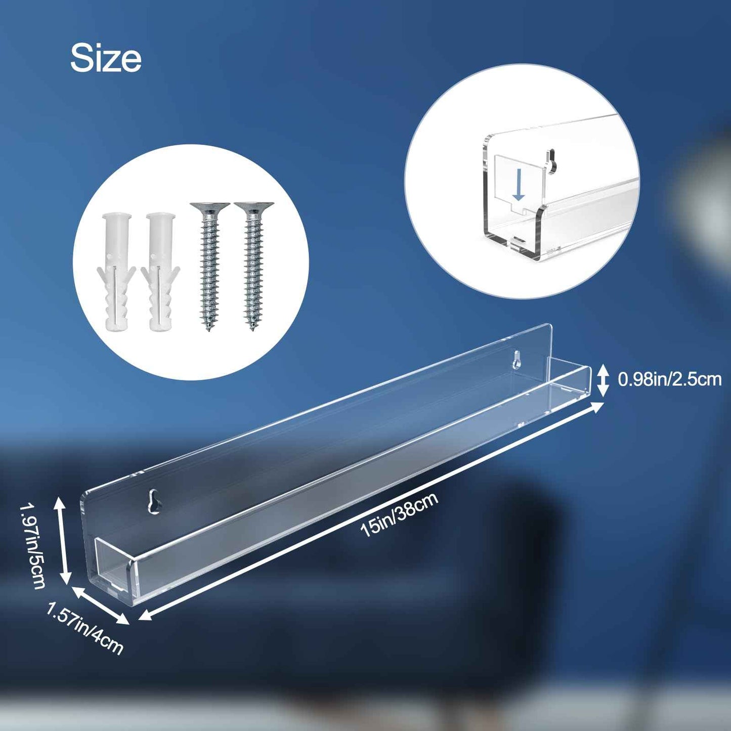 SOVQUEST Nail Polish Shelf Wall Acrylic Clear 15 Inch Rack Sunglass Organizer Multi-Purpose Floating Shelves for Beauty Salons Retailer Dressing Room (6 PCs)