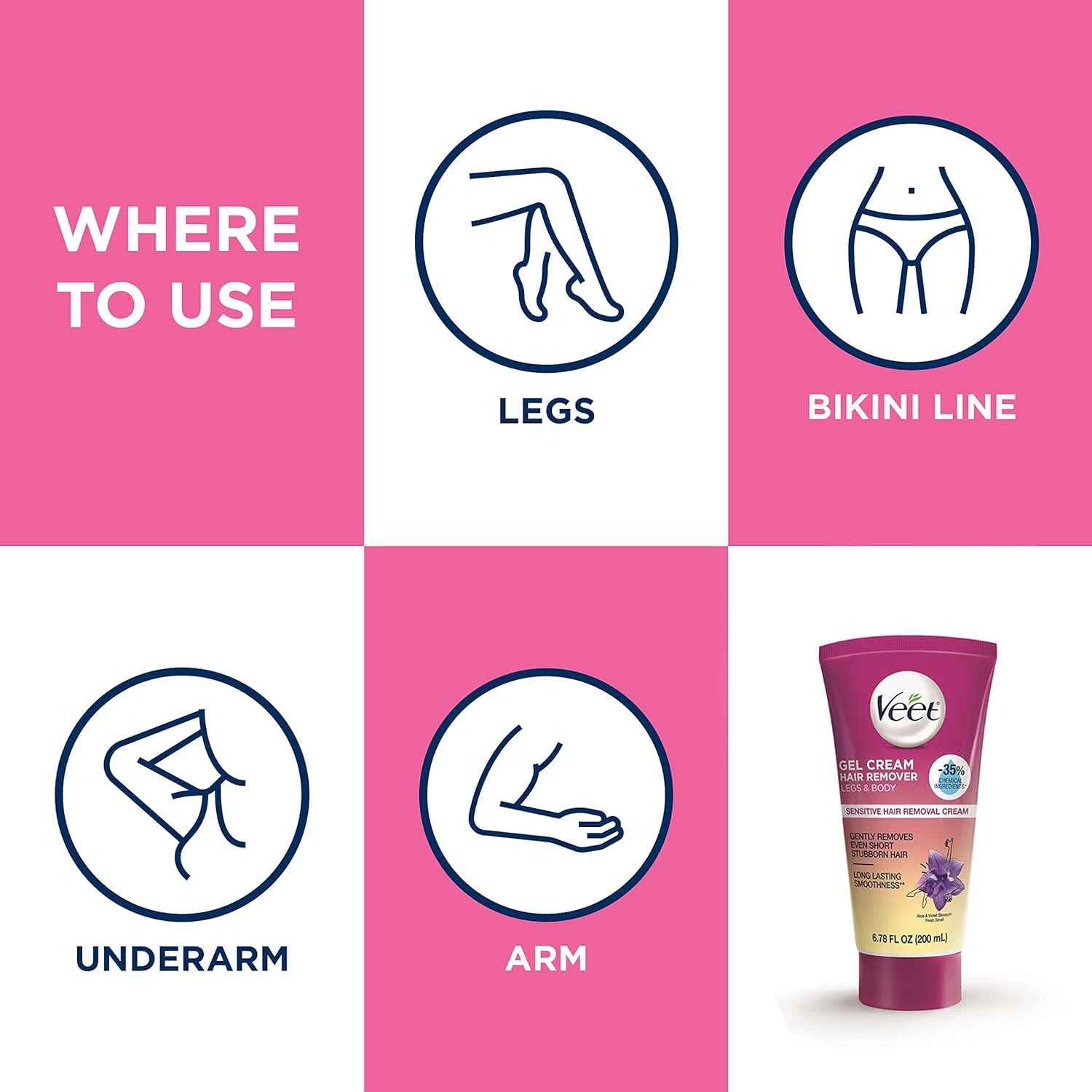 Fast Acting Gel Cream Hair Remover Veet Hair Remover Women 6.78 oz (Pack of 3)