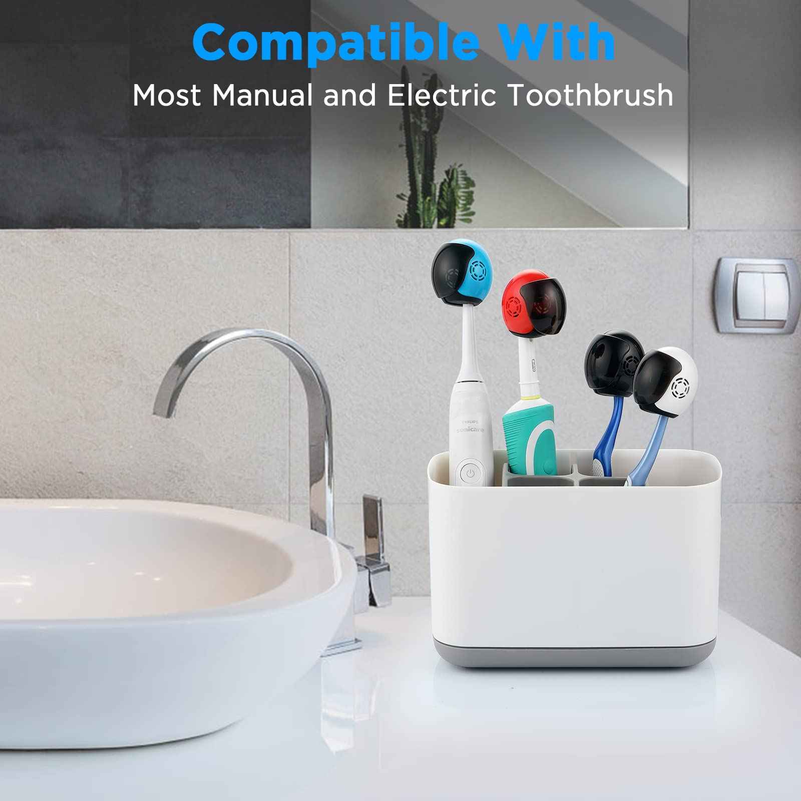 Helmet Toothbrush Covers Caps, Toothbrush Head Protector for Household Travel, Fits Most Manual and Electric Toothbrushes, 6 Count (Black, White, Grey, Blue, Pink, Red)