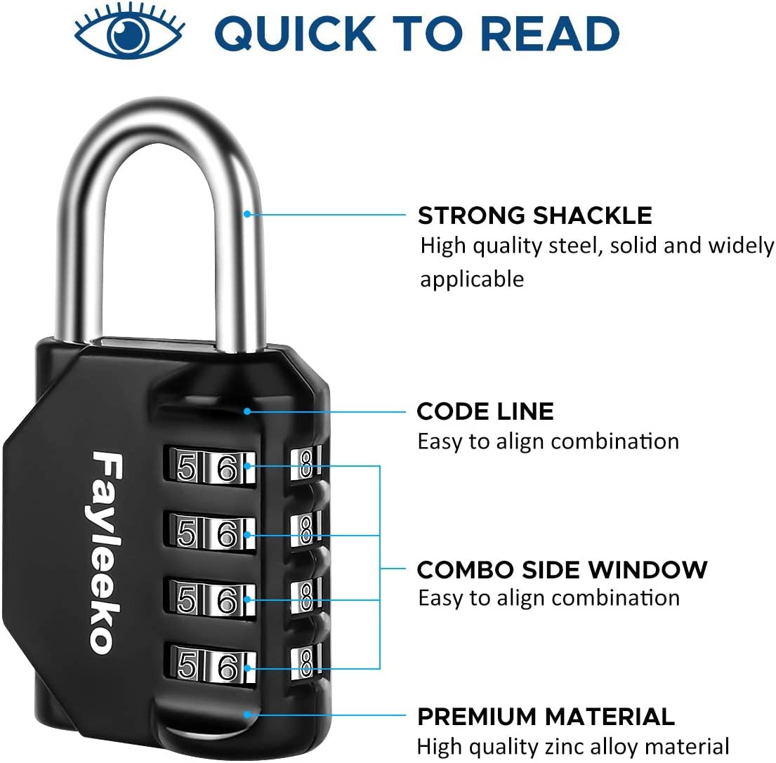 Combination Lock, 4 Digit Combination Padlock for School Gym Sports Locker, Fence, Toolbox, Case, Hasp Cabinet Storage (2 Pack, Red & Black)