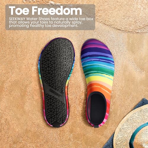 SEEKWAY Water Shoes Women Men Adult Quick-Dry Aqua Socks Barefoot Non Slip for Beach Swim River Pool Lake surf Black Size SK002