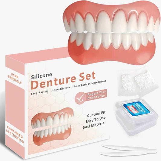 Dentures for Women and Men, Silicone Dentures Upper and Lower, Fix Your Smile at Home Within Minutes, Natural Shade False Teeth & Veneers