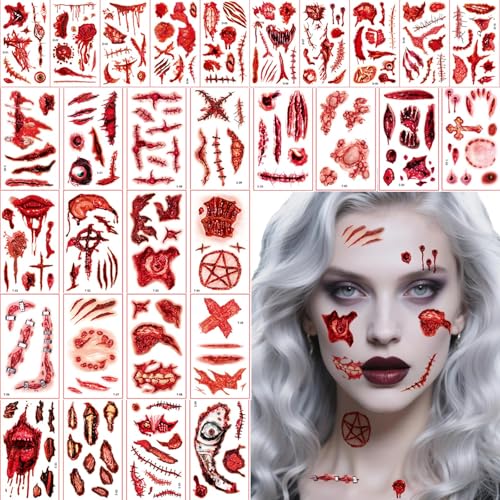 30 Pcs Halloween Fake Scars Temporary Tattoo Stickers