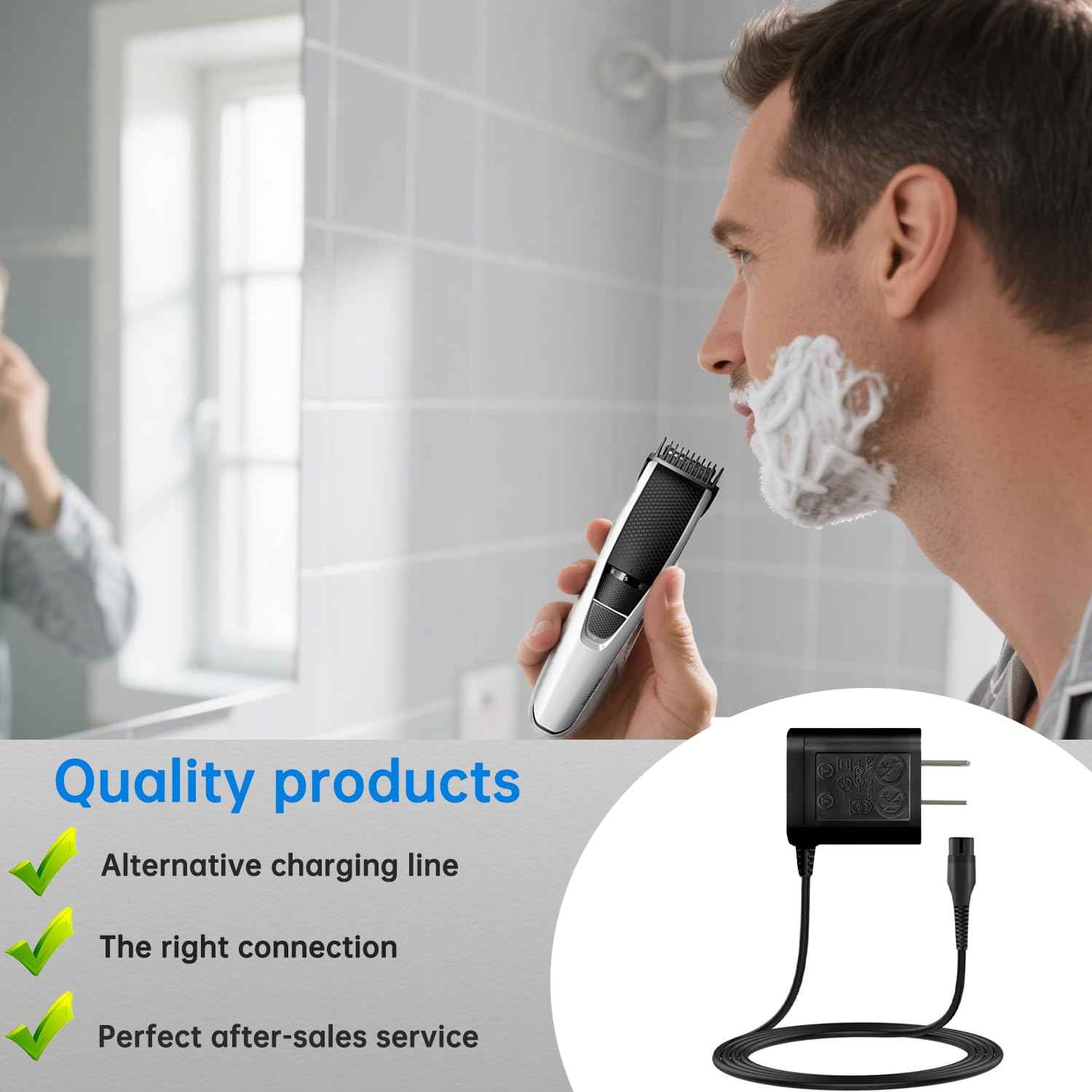 LIANSUM 4.3V Charger Compatible with Philips Norelco One Blade Trimmer QP2520 OneBlade QP2522 QP2515 MG3740 MG3720 QG3330 Hybrid Electric Shaver Power Adapter A00390 Power Cord (Fits QP2520 Only)