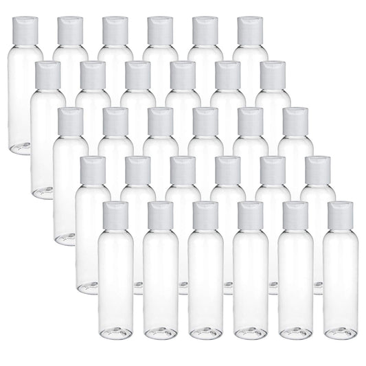 Bekith 30 Pack 4oz Plastic Squeeze Bottles with Disc Top Flip Cap, Clear Refillable Containers For Shampoo, Lotions, Liquid Body Soap, Creams
