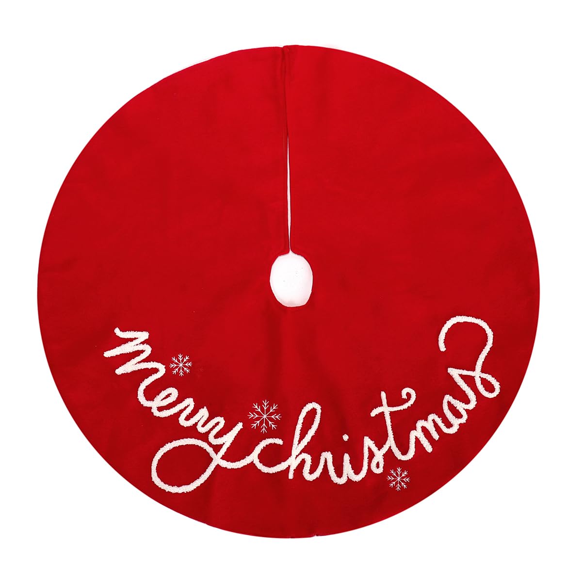 GMOEGEFT Christmas Tree Skirt 32 24 Inches Red Felt with Merry Christmas Tree Skirt Xmas Holiday Decorations (32 in)