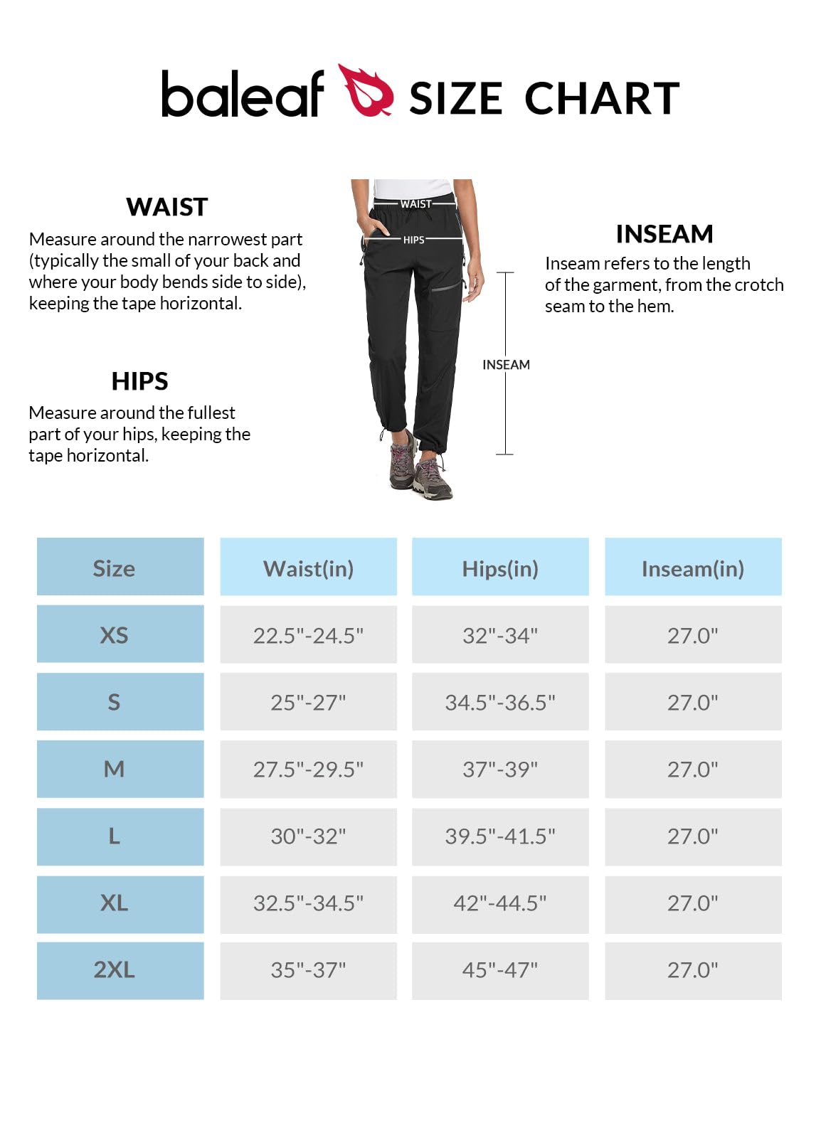 BALEAF Women's Hiking Pants Lightweight Quick Dry Water Resistant Cargo Pants 31'' Inseam for All Seasons Black Size XS