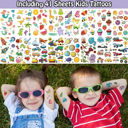 Leesgel 66 Sheets Temporary Tattoo Sleeves for Kids - Mixed Sizes