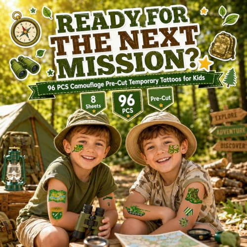 96 PCS Military Camo Temporary Tattoos for Kids