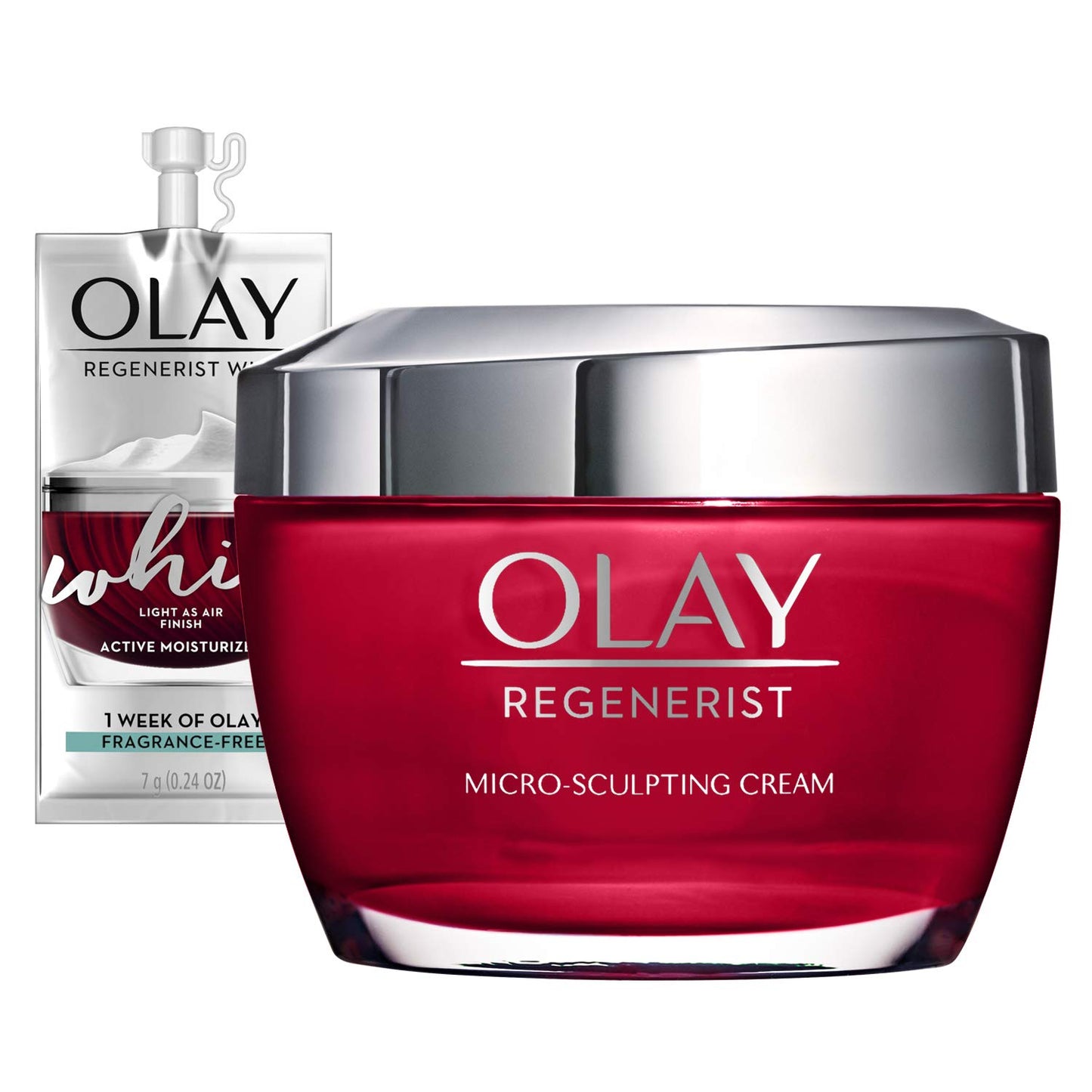 Olay Regenerist Micro-Sculpting Cream, Face Moisturizer, 1.7 oz + Whip Face Moisturizer Travel/Trial Size Bundle