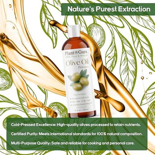 Olive Oil Pomace 32 fl. oz. 100% Pure Natural Carrier Moisturizer For Skin, Body, Face And Hair Growth. Great For DIY Soap Making, Cosmetics and Massage.