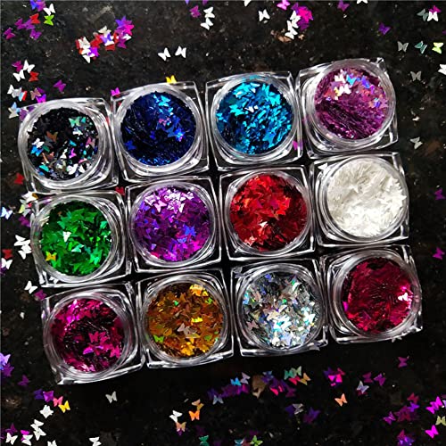 Yeslady Nail Art Butterfly Slice Sequins Paillette Laser Sparkly Flakes 3D Bow 12 Colors