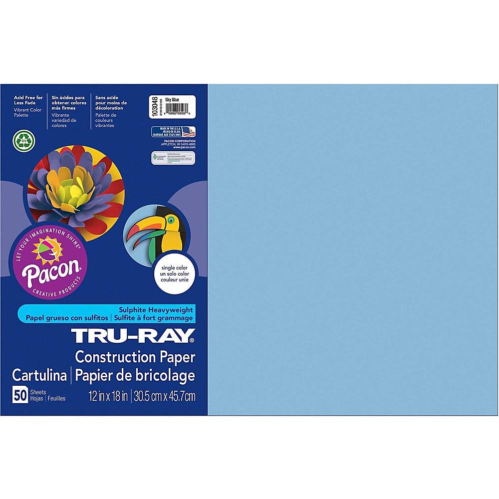 Tru-Ray® Construction Paper, 50% Recycled, 12" x 18", Sky Blue, Pack Of 50