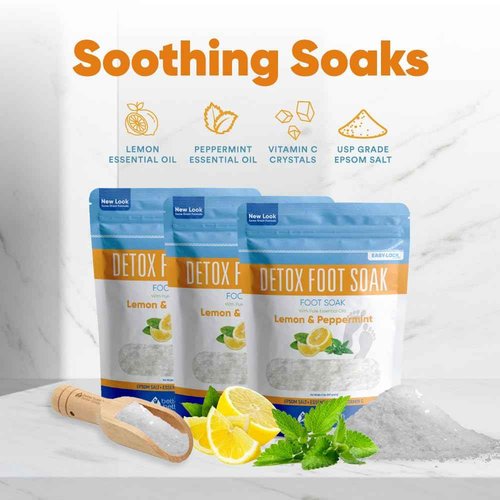 Detox Foot Soak (3 Pack Plus Scoop) Epsom Salt Soothing Soaks and Athlete's Foot Detox with Essential Oils in BPA Free Pouch with Press Lock Seal (Bundle with Three 2 Lbs Pouches 6 Lbs Total)