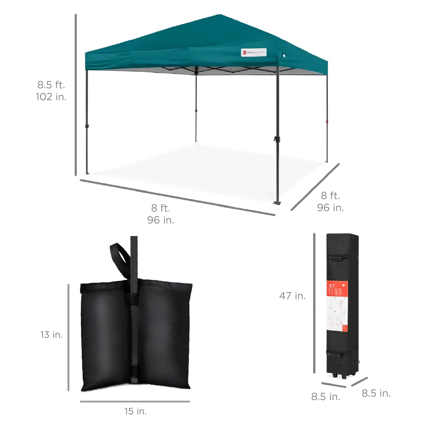 Best Choice Products 8x8ft 1-Person Setup Pop Up Canopy Tent Instant Portable Shelter w/ 1-Button Push, Case, 4 Weight Bags - Cerulean