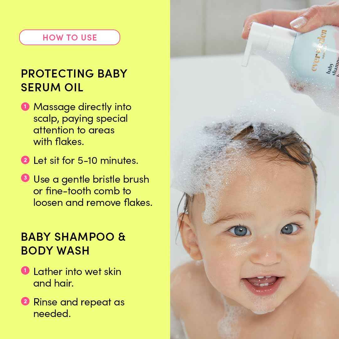 Evereden Baby Cradle Cap Care Bundle: Clean & Vegan Shampoo, Body Wash, Protecting Oil for Newborns - Great for the Whole Family