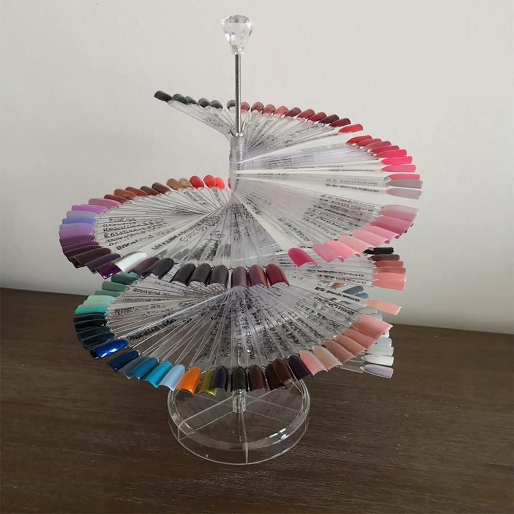 120 Colors Nail Tips Display Stand, DIY Nail Art Showing Shelf with Number Posted, Gel Nail Color Card Spiral Fan-shaped Nail Art Polish Practice Display Tips (White,Pointed)