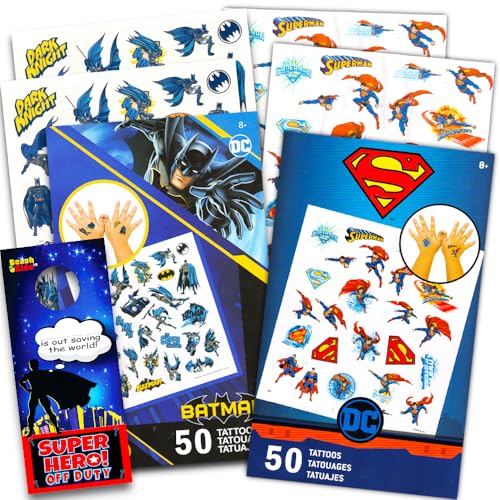 Batman & Superman Temporary Tattoos - 100 Pack Party Favors
