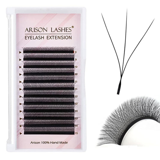 3D W Shape Eyelash Extension Natural Soft Volume 0.07mm C curl 9mm Premade Fans Faux Mink Matte Black Cluster 12 rows