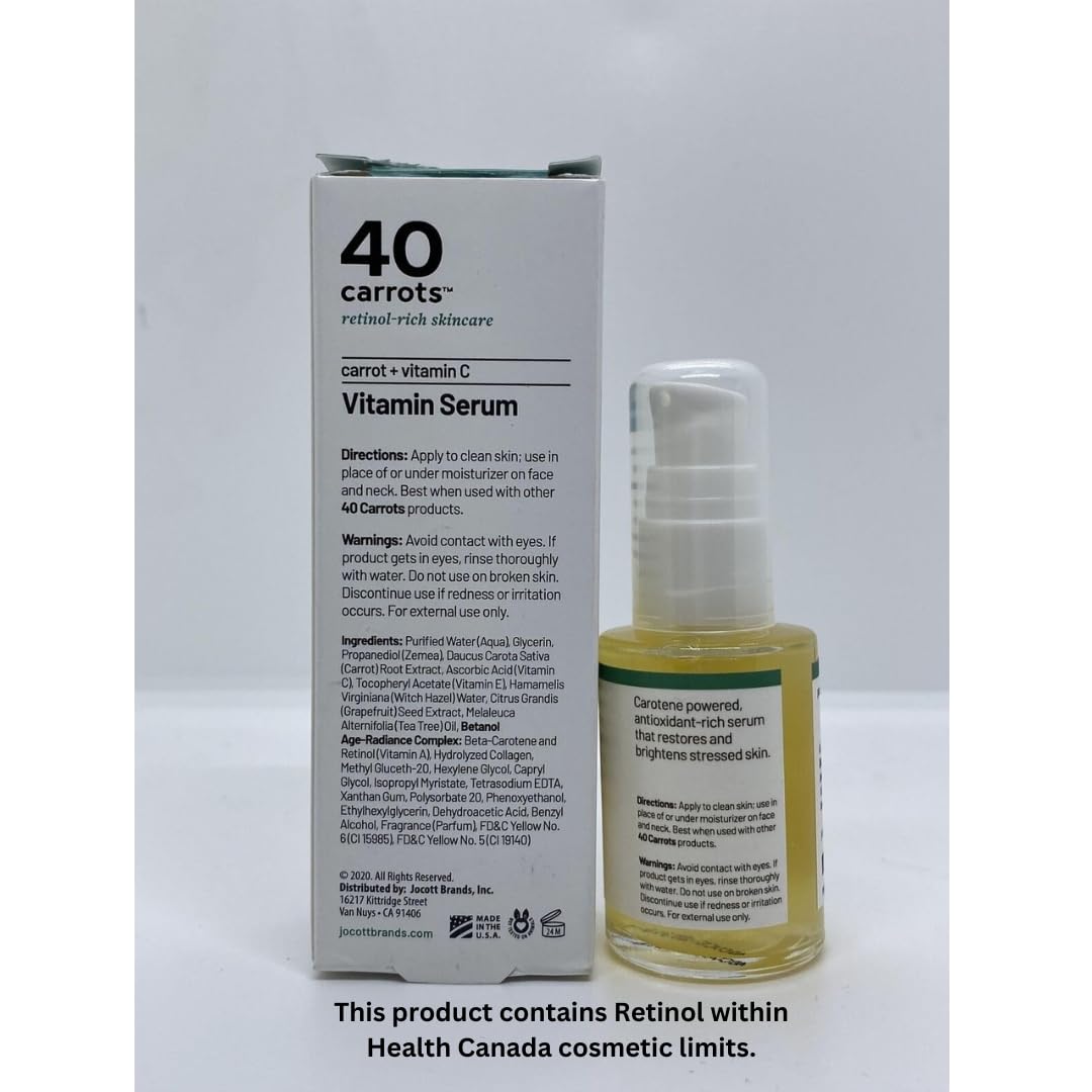 40 Carrots Vitamin Serum + Vitamin C - Hydrate, Brighten & Even Skin Tone | Help Reduce Fine Lines & Wrinkles - USA Made, Paraben & Cruelty Free (1oz)