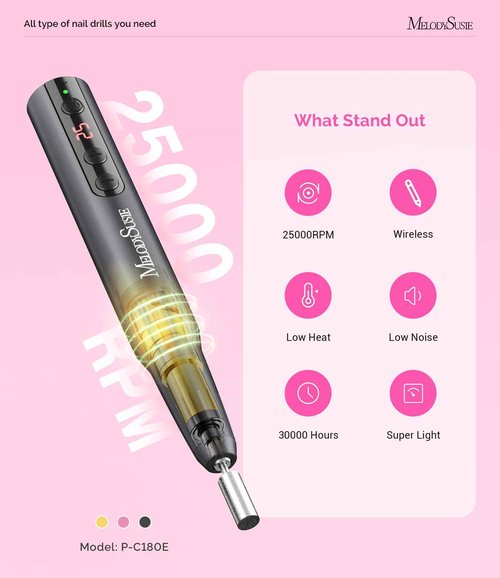 MelodySusie Rechargeable Cordless Electric Nail Drill with 21pcs Nail Drill Bit Set