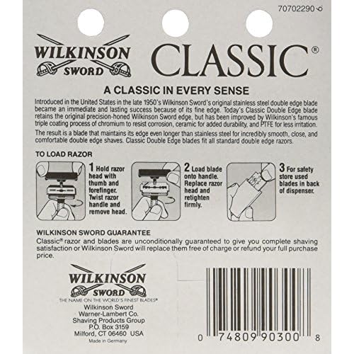 Wilkinson Sword Classic Stainless Steel Double Edge Razor Blades 5 Count (Pack of 20)