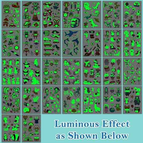 Partywind 380 Styles (30 Sheets) Luminous Tattoos for Kids, Mixed Styles Temporary Tattoos Stickers with Mermaid/Dinosaur/Space/Pirate for Boys and Girls, Glow Party Supplies