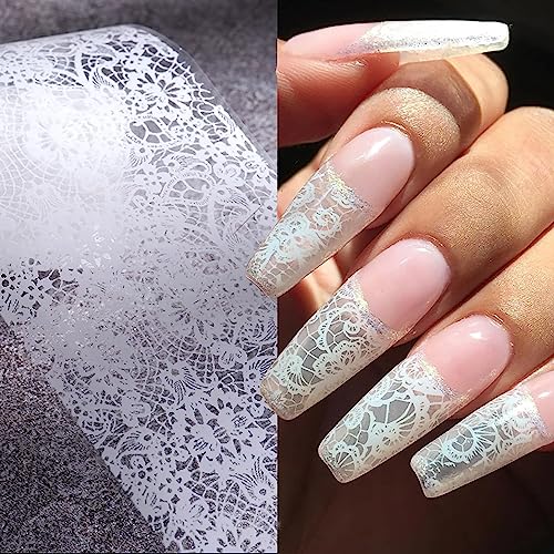 20 Rolls Black and White Lace Nail Transfer Foil Set for Acrylic Nails